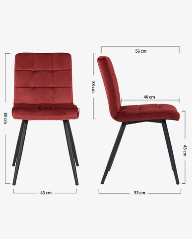 2er Set Esszimmerstuhl aus Stoff Samt Farbauswahl Stuhl Retro Design Polsterstuhl mit Rückenlehne Metallbeine Duhome 8043B